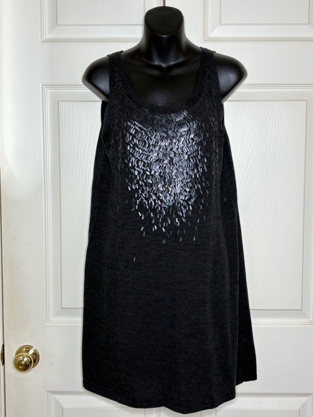 Eileen Fisher Tank Dress Black Mini Sequins Merino Wool